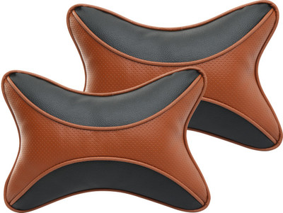 Auto Hub Black, Brown Leatherite Car Pillow Cushion for Universal For Car(Rectangular, Pack of 2)