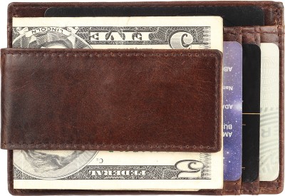 Jungler RFID Blocking Minimalist Genuine Leather Money Clip Wallet Slim Front Pocket Wallet Credit Card Holder with ID Window 6 Card Holder(Set of 1, Brown)