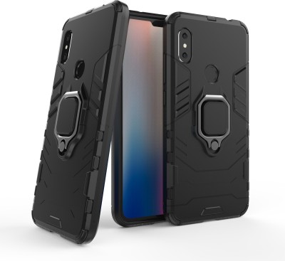 ELEF Back Cover for Xiaomi Redmi Note 6 Pro Stealth Defence Shock Protection and 3-in-1 Metal Ring Stand(Black, Rugged Armor, Pack of: 1)