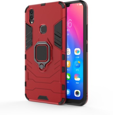 ELEF Back Cover for Vivo V9 Youth Stealth Defence Shock Protection and 3-in-1 Metal Ring Stand(Red, Rugged Armor, Pack of: 1)