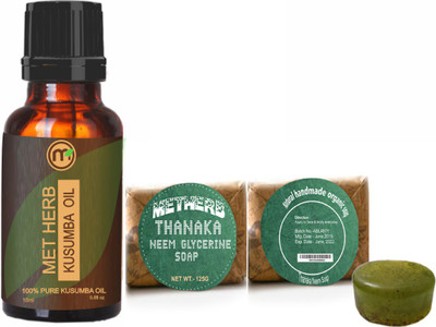 Metherb Kusumba Safflower Oil 15 ml Thanaka Neem Glycerine Saop 125g(2 Items in the set)