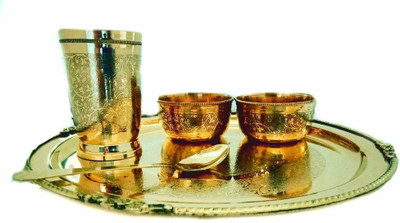 M&V CRAFT PURE Pack of 5 Brass Dinner Set(Yellow)