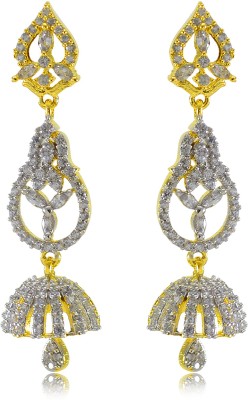 SHI Jewellery CZ American Diamond 22k Gold Plated Fashionable Jhumka Cubic Zirconia Brass Drops & Danglers, Jhumki Earring