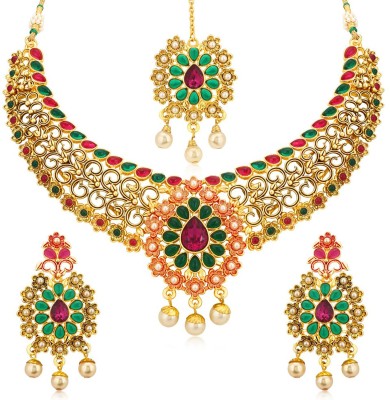 Sukkhi Alloy Gold-plated Pink, Green Jewellery Set(Pack of 1)