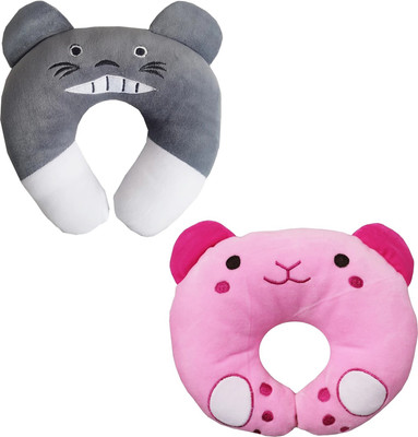 BRANDONN Polyester Fibre CARTOON EMBROIDERY Baby Pillow Pack of 2(GREY / PINK)