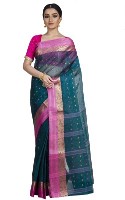 Upama Fabric Self Design Bollywood Handloom Pure Cotton Saree(Green)