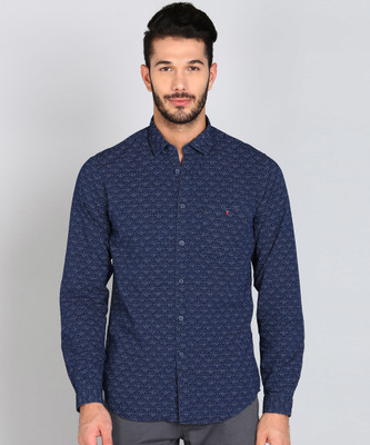 Louis Philippe Jeans Men Printed Casual Dark Blue Shirt