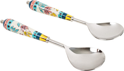 chumbak Folk Floral Serving Spoons - Set of 2 Stainless Steel Serving Spoon Set(Pack of 2)