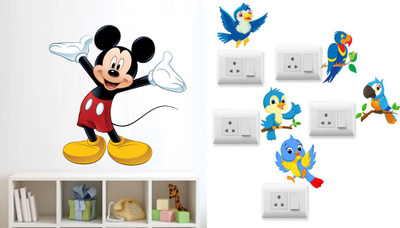 Walltech 14 cm mouse Twitter bird Switch Board Sticker Self Adhesive Sticker(Pack of 6)