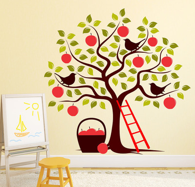 Wallzone 80 cm Apple Tree Removable Sticker(Pack of 1)