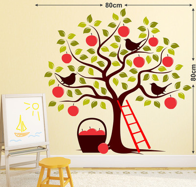 WALLDECORS 81.28 cm BEAUTIFUL APPLE TREE WITH LADDER ON IT AND BIRDS FLYING AROUND STICKER Self Adhesive Sticker(Pack of 1)