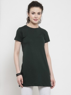 KALT Casual Short Sleeve Solid Women Dark Green Top