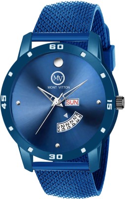 MontVitton Mesh Strap Day and Date Functioning All Blue Quartz Watch for...