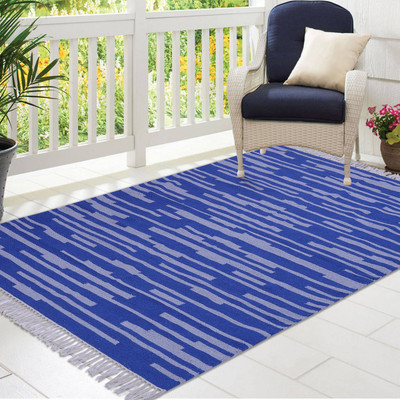 PEQURA Blue Cotton Carpet(5 ft,  X 7 ft, Rectangle)
