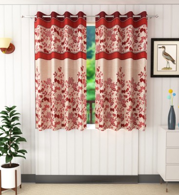 Homefab India 152.4 cm (5 ft) Polyester Room Darkening Window Curtain (Pack Of 2)(Floral, Maroon)