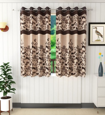 Homefab India 152.4 cm (5 ft) Polyester Room Darkening Window Curtain (Pack Of 2)(Floral, Brown)