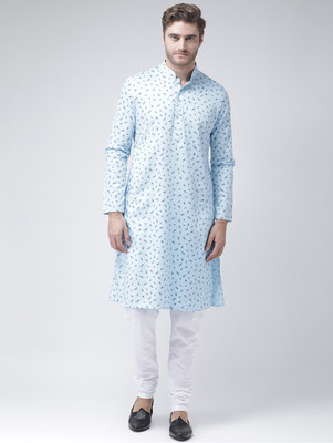 DEYANN Men Printed Straight Kurta(Blue)