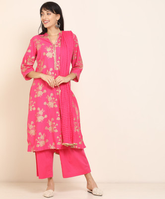Biba Printed Kurta Palazzo Dupatta Set