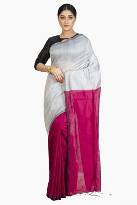 Upama Fabric Color Block Bollywood Handloom Cotton Linen Saree(Grey)