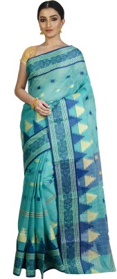 Upama Fabric Self Design Bollywood Handloom Pure Cotton Saree(Light Blue)