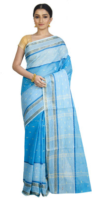 Akash Enterprise Self Design Handloom Handloom Pure Cotton Saree(Light Blue)