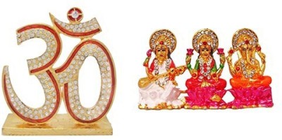 Kanhagift Set of 2 Lord Shiva Symbol OM Sign Idol & Goddess Laxmi Lord Ganesha Maa Saraswati Idol - Statue Gift Item Decorative Showpiece Decorative Showpiece  -  5 cm(Brass, Multicolor)