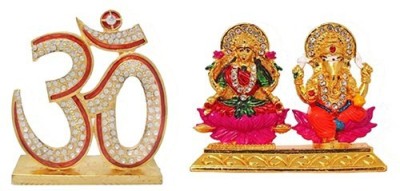 Kanhagift Set of 2 Lord Shiva Symbol OM Sign Idol & Goddess lakshmi / Laxmi & Lord Ganesha Idol God Statue Gift Item Decorative Showpiece Decorative Showpiece  -  8 cm(Brass, Multicolor)