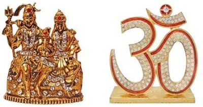 Kanhagift Set of 2 Lord Shiv Parivar Parvati Ganesh Idol God Statue & Lord Shiva Symbol OM Sign Idol Home Décor Pooja Statue Gift item Decorative Showpiece Decorative Showpiece  -  7.62 cm(Brass, Multicolor)