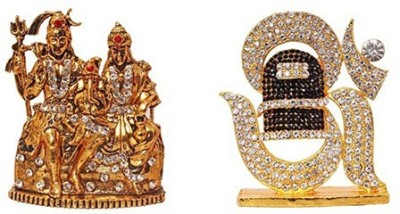 9facts Set of 2 Lord Shiv Parivar Parvati Ganesh Idol God Statue & Lord Shiva Symbol OM Sign Idol Home Décor Pooja Statue Gift item Decorative Showpiece Decorative Showpiece  -  8 cm(Brass, Multicolor)
