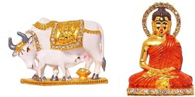 Kanhagift Set of 2 Kamdhenu Cow And Calf Idol Statue & Sikh Guru Nanak Dev Statue Decorative Figurine idol Decorative Showpiece Decorative Showpiece  -  5 cm(Brass, Multicolor)