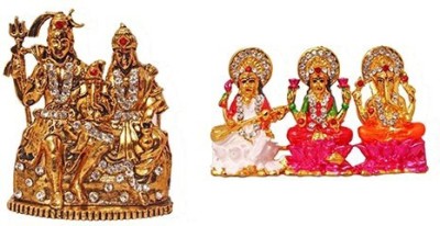 9facts Set of 2 Lord Shiv Parivar Parvati Ganesh Idol God Statue & Goddess Laxmi Lord Ganesha Maa Saraswati Idol - Statue Gift Item Decorative Showpiece Decorative Showpiece  -  5 cm(Brass, Multicolor)