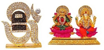 9facts Set of 2 Lord Shiva Symbol OM Sign Idol & Goddess lakshmi / Laxmi & Lord Ganesha Idol God Statue Gift Item Decorative Showpiece Decorative Showpiece  -  7 cm(Brass, Multicolor)