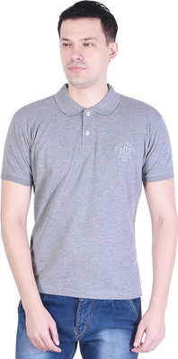 Dress.com Solid Men Polo Neck Grey T-Shirt