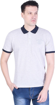 Dress.com Solid Men Polo Neck Grey T-Shirt