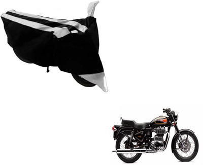 Amanzo Two Wheeler Cover for Royal Enfield(500, Black, Silver)