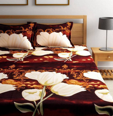 DRACO 104 TC Polycotton Double 3D Printed Flat Bedsheet(Pack of 1, Brown)