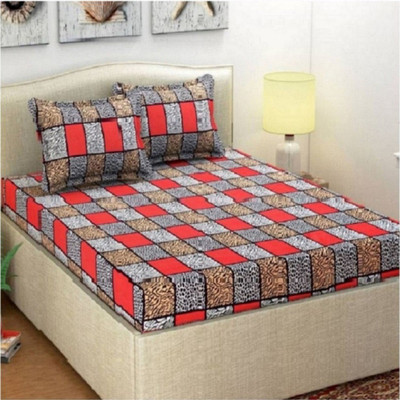 Panipat Textile Hub 140 TC Microfiber Double 3D Printed Flat Bedsheet(Pack of 1, Red)