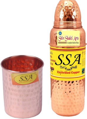Shivshakti Arts Shiv Shakti Arts Bottles & Glasses Combo Set of 5 Pcs Drinkware 700 ml Bottle(Pack of 2, Copper, Copper)