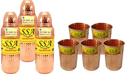 Shivshakti Arts Shiv Shakti Arts Bottles & Glasses Combo Set of 5 Pcs Drinkware 700 ml Bottle(Pack of 8, Copper, Copper)