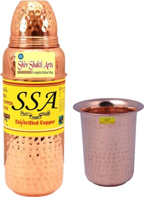 Shivshakti Arts Bottles & Glasses Combo Set of 2 Pcs Drinkware set 700 ml Bottle(Pack of 2, Copper, Copper)