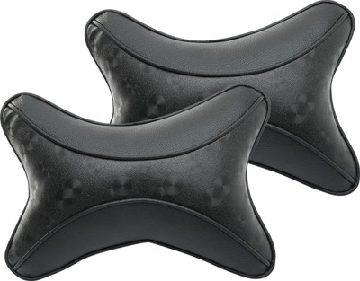 Auto Hub Black Leatherite Car Pillow Cushion for Universal For Car(Rectangular, Pack of 2)