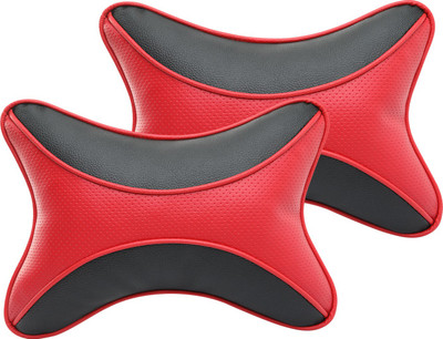 Auto Hub Black, Red Leatherite Car Pillow Cushion for Universal For Car(Rectangular, Pack of 2)
