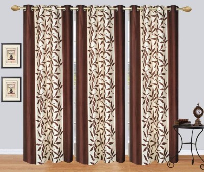 N2C Home 151 cm (5 ft) Polyester Semi Transparent Window Curtain (Pack Of 3)(Floral, Brown)