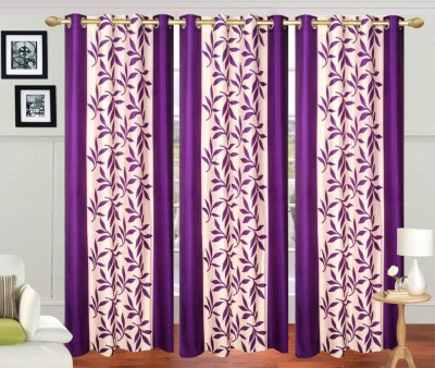 N2C Home 270 cm (9 ft) Polyester Semi Transparent Long Door Curtain (Pack Of 3)(Floral, Purple)
