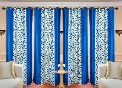 N2C Home 270 cm (9 ft) Polyester Semi Transparent Long Door Curtain (Pack Of 4)(Floral, aqua)