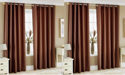 Styletex 270 cm (9 ft) Polyester Semi Transparent Long Door Curtain (Pack Of 4)(Plain, Brown)