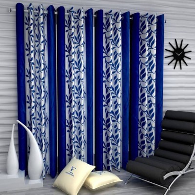 N2C Home 270 cm (9 ft) Polyester Semi Transparent Long Door Curtain (Pack Of 4)(Floral, Blue)