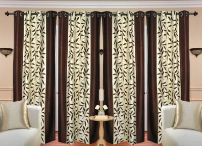 N2C Home 213 cm (7 ft) Polyester Semi Transparent Door Curtain (Pack Of 4)(Floral, Brown)
