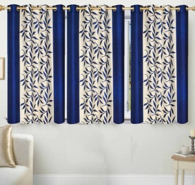 N2C Home 151 cm (5 ft) Polyester Semi Transparent Window Curtain (Pack Of 3)(Floral, Blue)