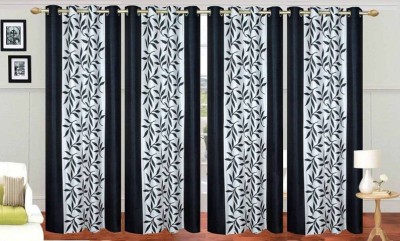 N2C Home 213 cm (7 ft) Polyester Semi Transparent Door Curtain (Pack Of 4)(Floral, Black)
